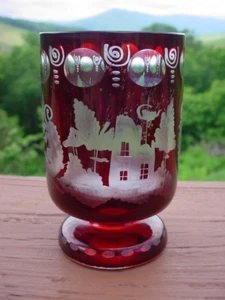 Antique Egermann Ruby Cut to Clear Toothpick Holder - Picture 1 of 8