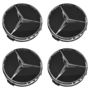 OEM Raised Chrome & Black Wheel Center Cap Set of 4 for Mercedes Benz New - Picture 1 of 3