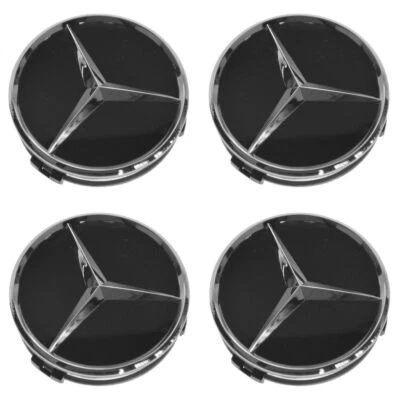 OEM Raised Chrome & Black Wheel Center Cap Set of 4 for Mercedes Benz New - Image 1 of 3