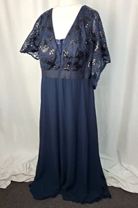 Navy Blue Lace Sequin Maxi Occasion Prom Bridesmaid Dress Women's UK26 C4108 - Picture 1 of 11
