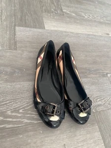 Burberry nova check and black patent leather flat pumps ballerina shoes eu 40 Uk - Picture 1 of 22