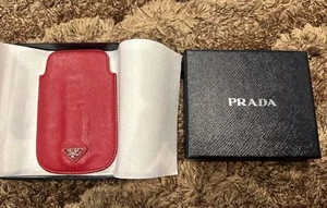 Authentic PRADA Saffiano Leather Deep Red Smartphone IPhone Case SE 4 Strap Box - Picture 1 of 12
