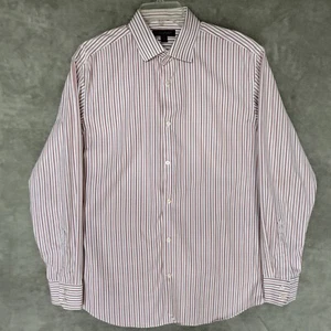 Banana Republic Mens Size L 16.5 Red Striped Shirt Long Sleeve Button Up Cotton - Picture 1 of 13