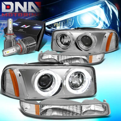 PARA 1999-2007 GMC SIERRA 2X FAROL PROJETOR HALO COM KIT LED + VENTILADOR FRIO CROMADO - Imagem 1 de 4