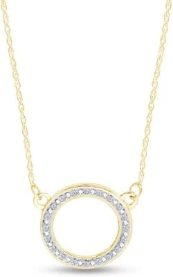 0.05 Ct Natural Diamond Circle Pendant Necklace 14k Yellow Gold Plated Silver - Image 1 of 4
