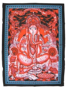 Indian Hindu God Lord Ganesh Batik Effect Wall Hanging Bright Red 78 x 107 cm - Picture 1 of 7