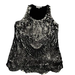 TERI JON Black Gold Sequin Top Party Shimmer Clubwear Going Out Women’s M Tank - Picture 1 of 13
