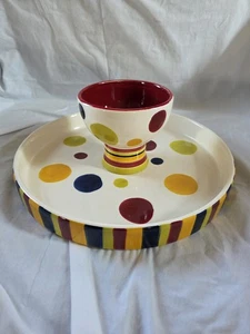 Vintage Hand Painted Ceramic Chip & Dip Bowl & Attached Platter 1990s Fiesta - Picture 1 of 6