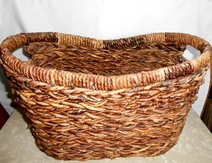 Cesto Erba di Mare Vintage Tessuto 16" Marrone**Beige con Doppio Manico Chiuso - Foto 1 di 8