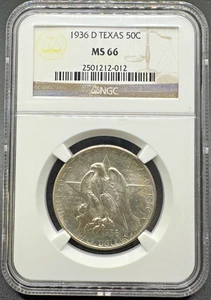 1936-D TEXAS COMMEMORATIVE SILVER HALF DOLLAR NGC MS66 10XFB25 - Picture 1 of 4