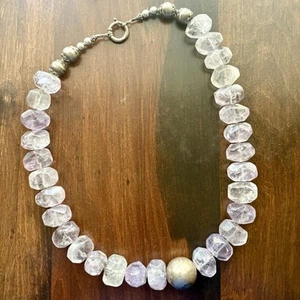 Collana Vintage Cristallo Ametista Perline Lunghezza 22” Dichiarazione Tono Argento Accento - Foto 1 di 14