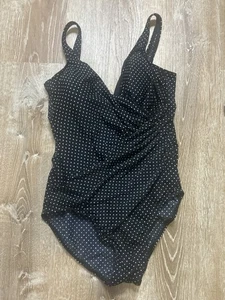 Miraclesuit Swimsuit Women 16 Pin Point Oceanus One Piece Navy White Wrap V Neck - Picture 1 of 7
