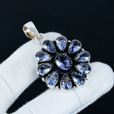 Ametista Gemma Ciondolo 925 Argento Sterling Fatto a Mano Floreale Per Regali - Immagine 1 di 4