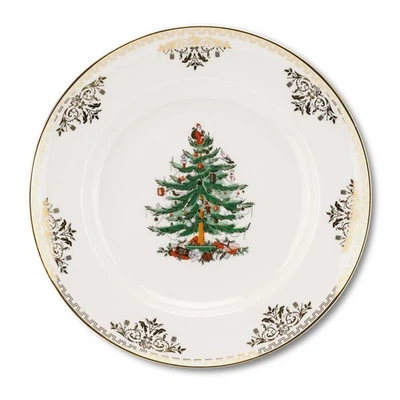 Plato de cena dorado árbol de Navidad, 10 pulgadas - Vajilla de celebración navideña, cl... Foto 1 de 4