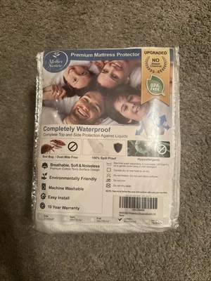 "Protector de colchón Queen 100 % impermeable cubierta para chinches de cama felpa algodón 60x80x14""" Foto 1 de 4