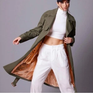 avec les filles water resistant long trench coat olive green (no belt) size L - Picture 1 of 11