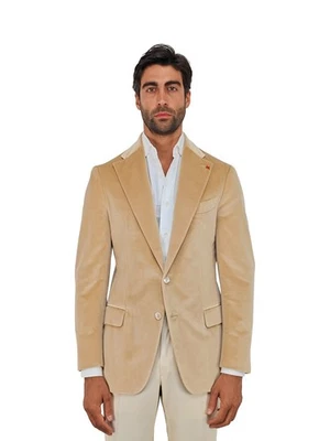 $5500 ISAIA NAPOLI "Amalfi" Champagne Chaqueta Cosida a Mano Abrigo Deportivo Terciopelo Algodón Foto 1 de 4