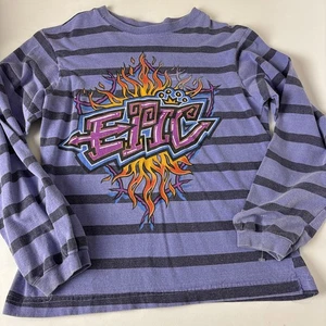 Vintage 90s Kids Youth XL Epic striped long Sleeve T-Shirt USA made purple - Picture 1 of 13