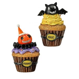 PRE-ORDER 5" RESIN BAT & PUMPKIN CUPCAKES Set Of 2 Halloween Decor *SHIPS - Picture 1 of 1