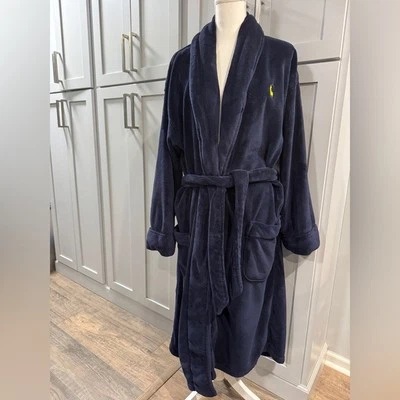 Polo Ralph Lauren Azul Marino Felpa Bata Larga Amarillo Pony Logo Talla Única Cómoda Acogedora Foto 1 de 4