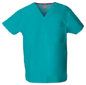 Dickies Scrubs 83706 V Neck Unisex Scrub Top Dickies EDS Teal - Picture 1 of 2