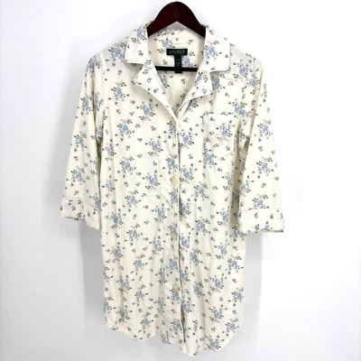 Camisa de dormir Lauren Ralph Lauren para mujer con botones azul floral grande Foto 1 de 4