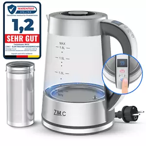 Wasserkocher Glas mit Temperaturwahl Warmhaltefunktion Edelstahl / LED 1,8 Liter - Bild 1 von 10