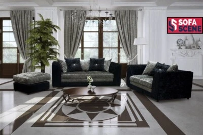 Crushed Velvet Sofas Black Silver Swivel Armchair 3 2 Seater Fabric Vegas Chairs