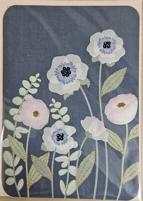 Papyrus Blank Card (Poppy Flowers) Embroidered Felt Gemmed  Wild Flower - Image 1 of 4