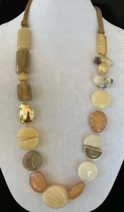 CHICO'S Gold Tone Chunky Geometric Modernist Lucite Beads Statement Necklace - Picture 1 of 2