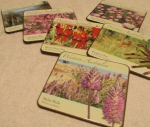 Set of 6 - Western Australia Cork-Backed Coasters featuring Flowering Plants NEW - Picture 1 of 8