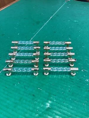 Lote de 10 tiradores de cajón de puerta de gabinete de latón acrílico transparente vintage 3" COC Foto 1 de 4