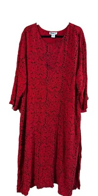 复古 we be bop 红色连衣裙 超大 1X (FLAW) See Measurements Grunge 人造丝 Plus — 第 1/4 张图片