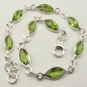 Make Your Offer 925 Silver Faceted Peridot Bracelet 7.9" Girl Gifts Cool Jewelry - Picture 1 of 2
