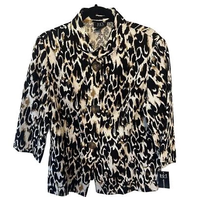 Blazer Mujer RQT Negro/Marrón/Crema Estampado Ikat Manga 3/4 Talla 1X NUEVO Artsy City Foto 1 de 4