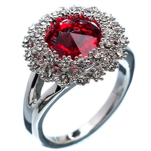6.16 Carati Taglio Rotondo Rosso Granato Cz 18K Placcato Oro Bianco Fede Nuziale - Foto 1 di 2