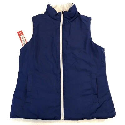 Merona Navy Blue & Light Gray Reversible Women’s Full Zip Up Puffer Vest Size S - Image 1 of 4