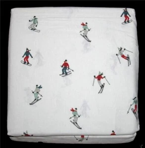 Eddie Bauer Skiers on White 4-Pc QUEEN Cotton Flannel Sheet Set NIP - Picture 1 of 1