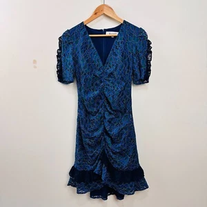 Elliatt Paradise Dress Floral Lace Detail Ruched Center Neck Hem Frill Hem S - Picture 1 of 24