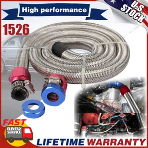 3/8" Hose 3ft. Stainless Steel Braided Fuel Line Kit 1526 New wpith Clamps AN6 - Picture 1 of 8