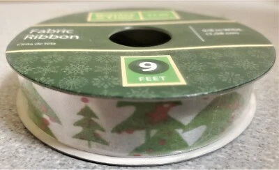 NEW Fabric Ribbon -Christmas Tree Design, 5/8 Inch Wide; 3 Yards - Image 1 of 2