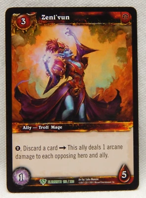 TARJETA COLECCIONABLE WORLD OF WARCRAFT 2011, ZENI'VUN, ELEMENTOS 153/220 Foto 1 de 2