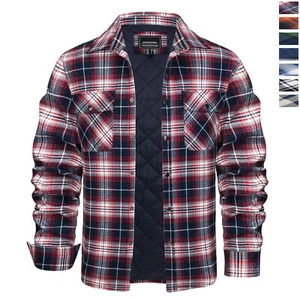 Men's Quilted Shirt Jacket Winter Warm Fleece Lined Plaid Coat Button Work Shirt - Picture 1 of 64