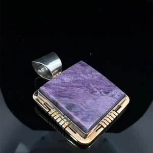 NAVAJO SIGNED SPENCER STERLING LARGE SQUARE PURPLE CHAROITE PENDENT (WCP031262) - Picture 1 of 5