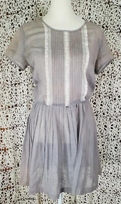 Vintage 60s Nelly Don Gray Mini Seath Day Dress Pleated Skirt Lace Applique Sz S - Image 1 of 4