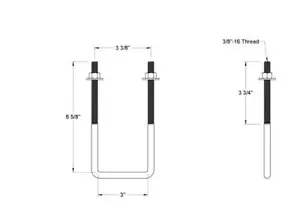 Pack of 4 Sq U Bolt 304 Stainless Steel, 3/8"-16 Thread Size, 3" W, 6-5/8" H - Picture 1 of 1