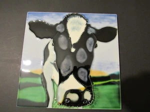 Benaya Keramik Kunst Fliese SCHWARZ UND WEISS KUH 20 cm 8" Untersetzer Wandplakette - Bild 1 von 4