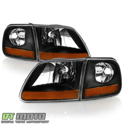 1997-2003 Ford F150 Black Harley Davidson Style Headlights w/Corner Left+Right - Image 1 of 4