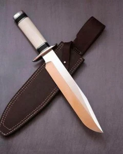 CUSTOM HANDMADE D2 STEEL BOWIE KNIFE WITH CAMEL BONE HANDLE & LEATHER SHEATH - Picture 1 of 3