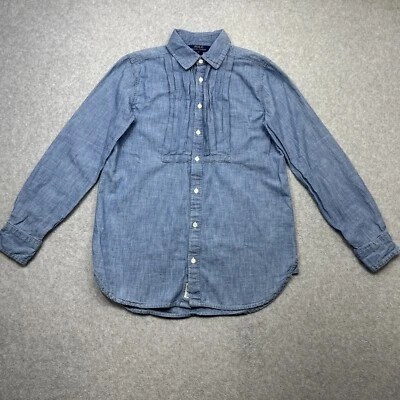 Polo Ralph Lauren Top 14 Azul Cambray Plisado Preppy Informal Country Western Foto 1 de 4